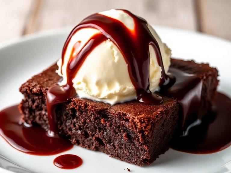Brownie mit Vanille-Glace